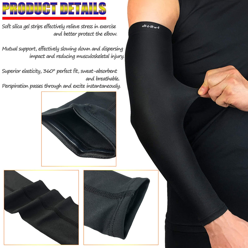 HiRui Cooling Arm Compression Sleeves 20-30mmHg Recovery Relieve Pain Support Muscles UPF50 UV Protection for Men Women, Running Cycling Basketball Tattoo Cover (Black, Large (1 Pair)) Black Large (1 Pair)