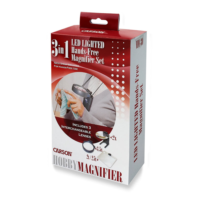 Carson 3-in-1 LED Lighted Hands-Free Hobby Magnifier Set (HM-30)