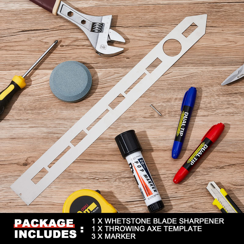 Axe Throwing Target Template Stencil, 3 Pieces Standard Markers and Axe Sharpening Stone Multi Purpose Whetstone Blade Sharpener for Drawing Axe Throwing Target Template