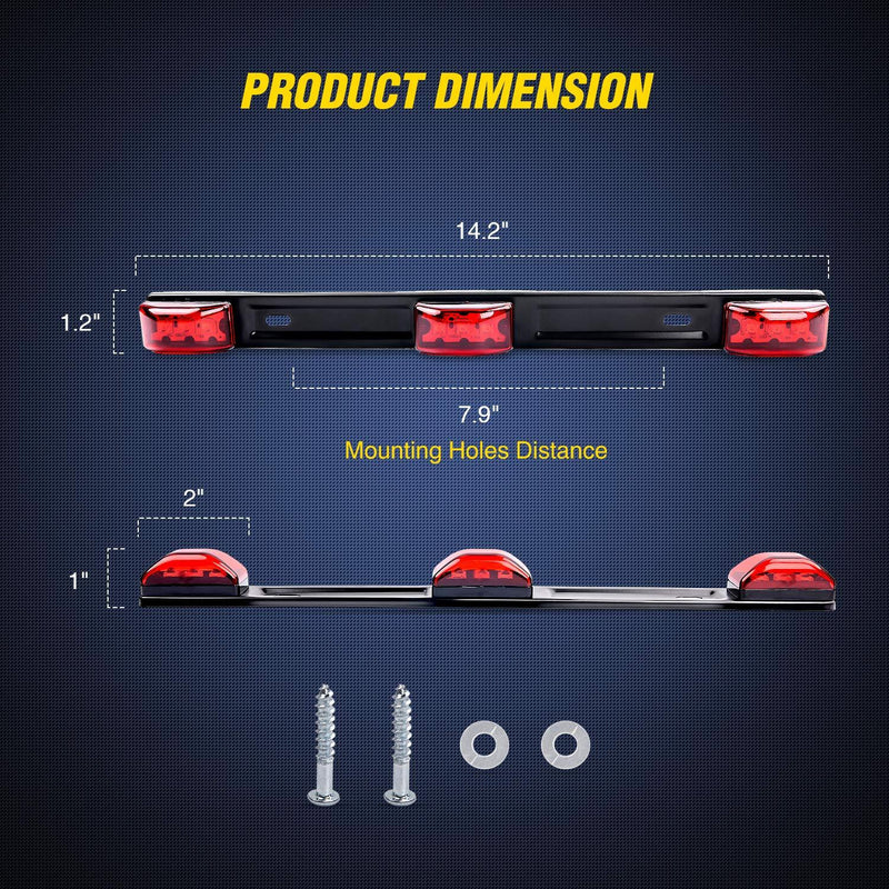 Nilight TL-11 1PC Red 9 LED ID Bar Marker Tail Black Stainless Steel Bracket for Truck Trailer Boat Identification Light, 2 Years Warranty