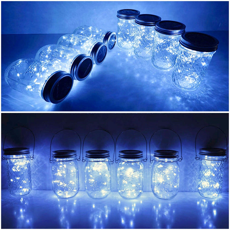 Solar Mason Jar Lid String Lights, 8 Pack 20 Led String Fairy Star Firefly Jar Lids Lights with 8 Hangers Included (Jars Not Included), for Mason Jar Patio Garden Wedding Lantern (Cool White) Cool White