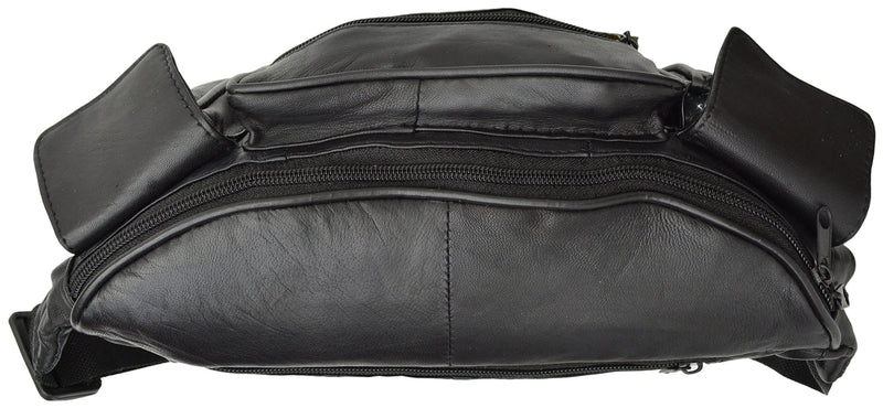 Private Label Large Black Genuine Lambskin Leather Fanny Pack Waist Bag with Cell Phone Pouch