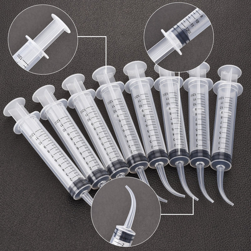 8 Pack Disposable 12cc Dental Syringe Dental Irrigation Syringe with Curved Tip, Tonsil Stone Squirt Mouthwash Cleaner?with Measurement? With Measurement