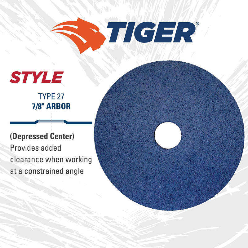 Weiler 59705 Tiger Zirconia Alumina Resin Fiber Sanding & Grinding Disc, 5" Diameter, 80 Grit, 7/8" Arbor Hole (Pack of 25)