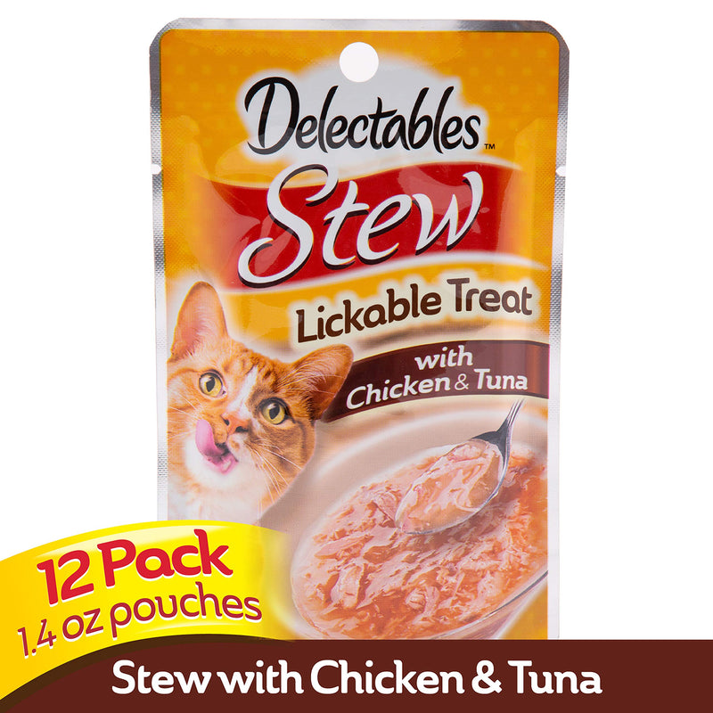 Hartz Delectables Stew Lickable Wet Cat Treats for Adult & Senior Cats, Multiple Flavors 12 Count (Pack of 1) Chicken & Tuna