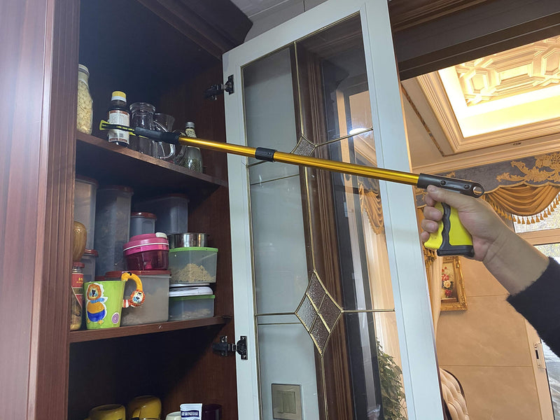 GrabRunner Reacher Grabber Tool, 32" Foldable Pickup Tool, with Strong Magnetic Lightweight Aluminum Reaching Aid with Rotating Rubber Gripper, Long Arm Extender for Elderly, Garden Nabber (Gold)