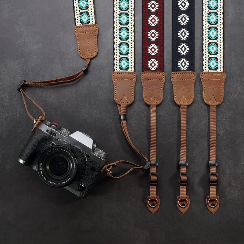 Camera Strap - 1.5" Cowhide Head Shoulder Neck Strap ,Retro Jacquard Embroidery Multi-pattern camera straps for Cameras and Binoculars,Cute Adjustable Thin Strap for Adults & Kids(Vintage White） Vintage White 1.5 inch Wide / Adjustable 31~60 inch