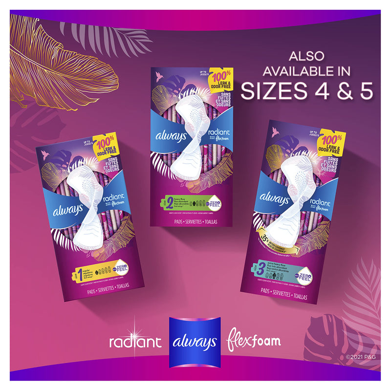 Always Radiant Pads, Size 3, Extra Heavy Flow Absorbency, Scented, 22 Count