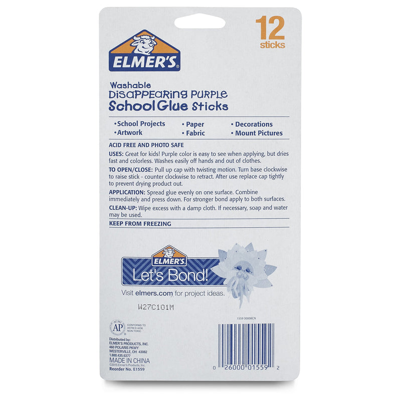 Elmer's Glue Stick (E579), Disappearing Purple, 12 Sticks 12 Count