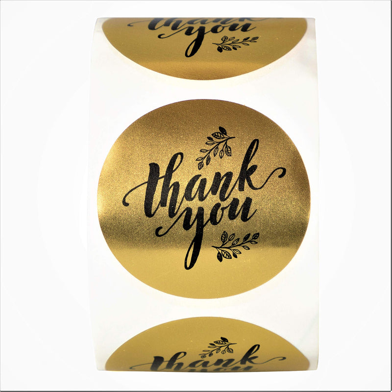 Thank You Label Sticker 1.5" Round Matte Gold 500 Labels per Roll, Thank You Sticker Gold for Birthdays, Weddings, Giveaways, Bridal Showers and Perfect for Small Business Owner