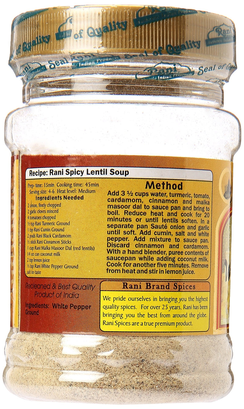 Rani White Pepper (Peppercorns) Ground, Spice 3oz (85g) ~ All Natural | Vegan | Gluten Friendly | NON-GMO | Indian Origin 3 Ounce (85g) - Ground