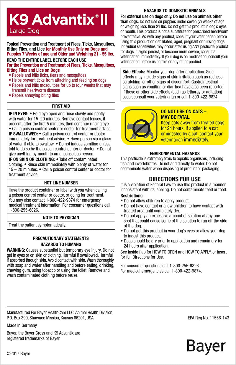 K9 advantix II Flea and Tick Prevention for Large Dogs, 21-55 Pounds 1-pack