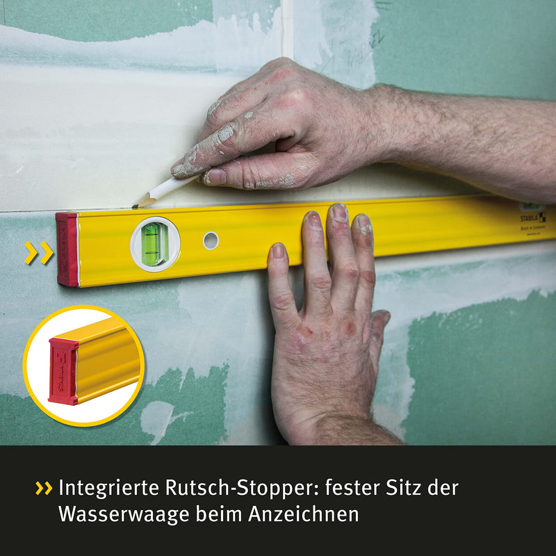 STABILA spirit level Type 80 AS, 30 cm, reinforced aluminum profile, 1 horizontal level, 1 vertical level, integrated slip stopper, Made in Germany