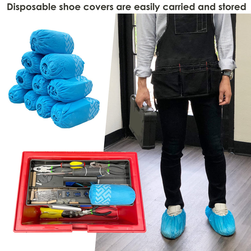 Buena Goods 100 Pack Extra Large Disposable Blue Boot & Shoe Covers. Reusable Premium Water Resistant Durable Booties with Non Slip Treads for Indoor Use. Fits US Men's Size 14 & Women's 16 Shoe Size