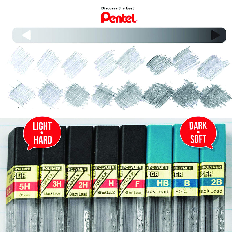 Pentel Super Hi-Polymer Lead Refill, 0.7mm Medium, 2B, 144 Pieces of Lead (50-2B),Gray 2B Lead