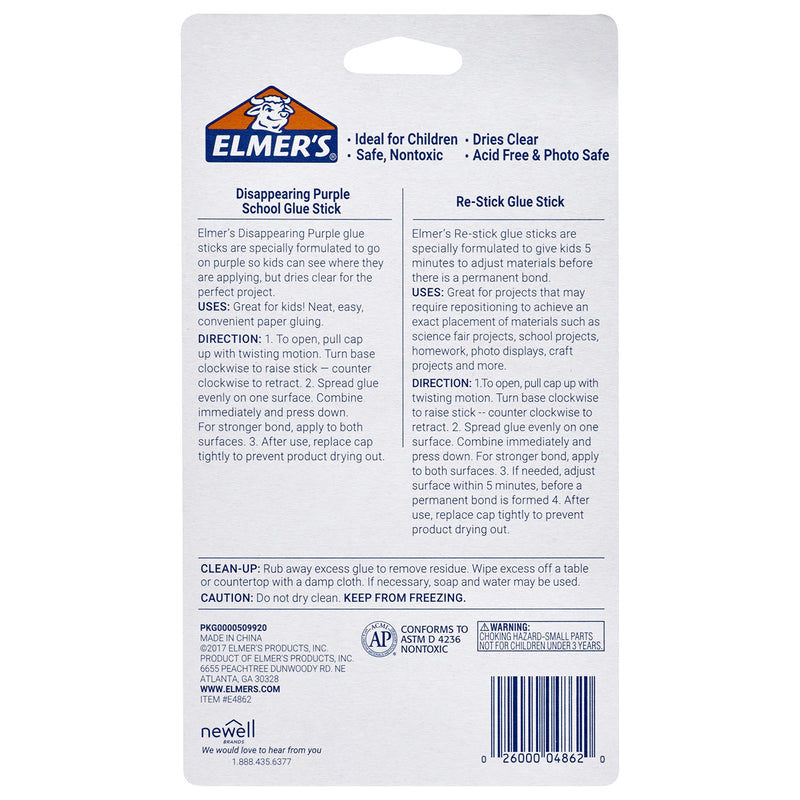 Elmer’s Disappearing Purple Glue Sticks with Bonus Re-Stick Glue Stick, 6 + 1 Pack 0.21 oz 6-Pack Plus 1 Bonus Restick