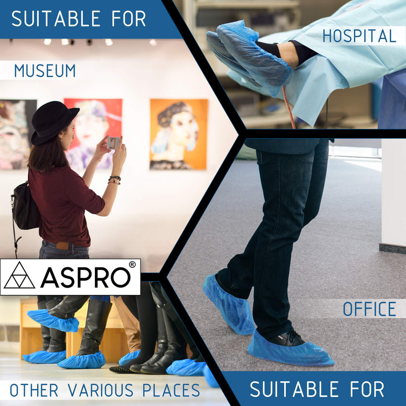 STANDART CPE Overshoes by ASPRO 2.5g Disposable Shoe Covers Protector - Pack of 100 - Waterproof - One Size - Blue 100 Count (Pack of 1)