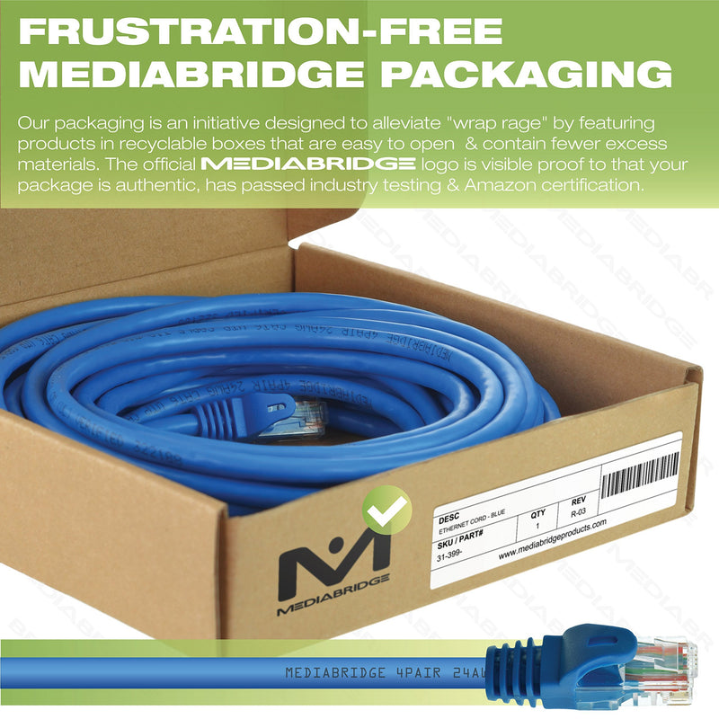 Mediabridge Ethernet Cable (50 Feet) - Supports Cat6 / Cat5e / Cat5 Standards, 550MHz, 10Gbps - RJ45 Computer Networking Cord (Part# 31-399-50X) 50 Feet (15.3m)