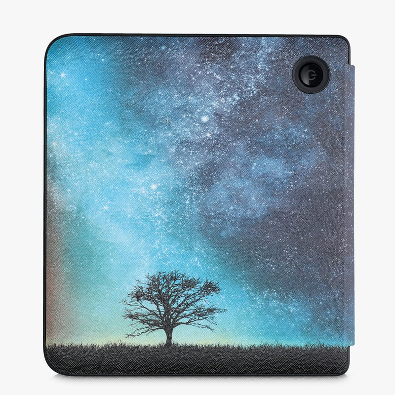 kwmobile Origami Case Compatible with Kobo Libra 2 - Case Slim Premium PU Leather Cover with Stand - Cosmic Nature Blue/Grey/Black Cosmic Nature 04-22-01