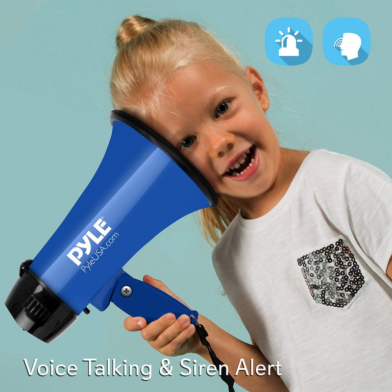 Pyle PMP21BL Portable Megaphone Speaker Siren Bullhorn - Compact and Battery Operated with 20 Watt Power, Microphone, 2 Modes, PA Sound and Foldable Handle for Cheerleading and Police Use, Blue