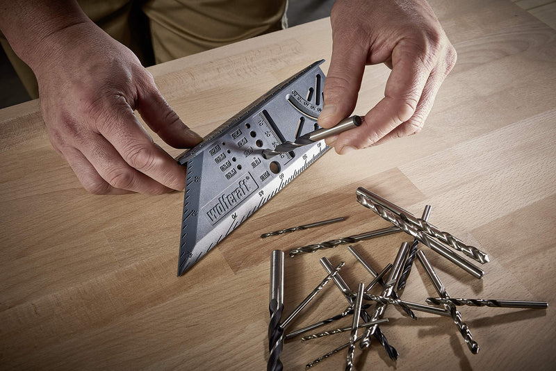 wolfcraft I 3D miter square I 5208000 I for processing three-dimensional workpieces I stops for 45° and 90° angles I can be used as a marking gauge for parallel lines