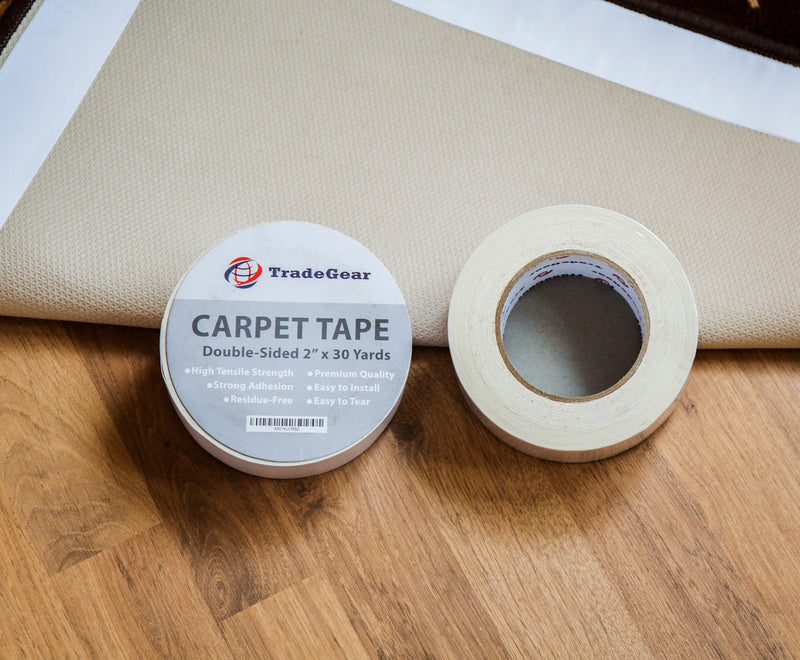 TradeGear Double Sided Carpet Tape - 2” x 30 Yards High Tensile Strength Rug Tape, Strong Adhesion, Durable, Residue Free, Easy to Install & Peel Off