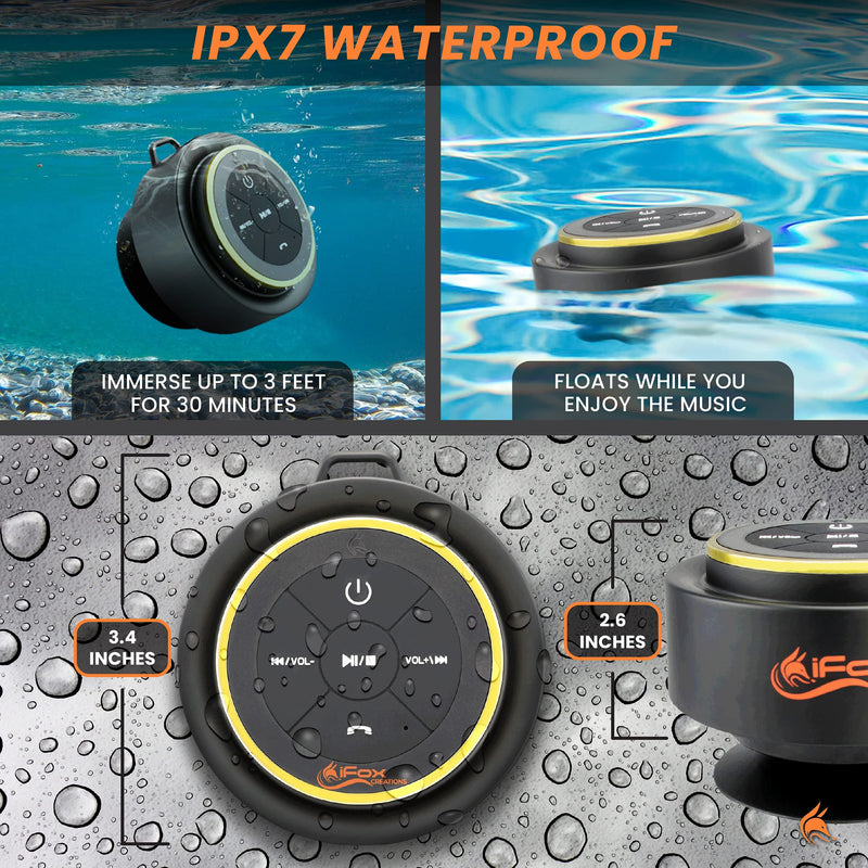iFox iF012 Bluetooth Shower Speaker - Certified Waterproof - Wireless It Pairs Easily to All Your Bluetooth Devices - Phones, Tablets, Computer, Radio