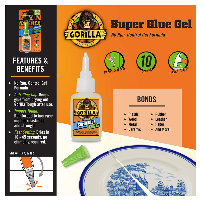 Gorilla Super Glue Gel, 20 Gram, Clear, (Pack of 1) 1 Pack