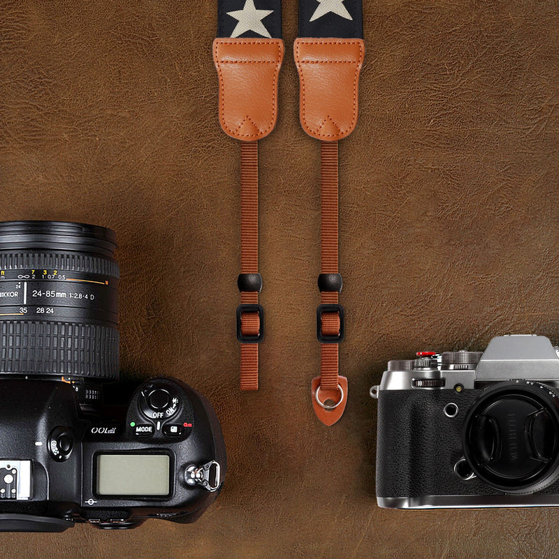 PADWA Pentagram Embroidered Camera Strap - Double Layer Cowhide Ends,2" Pure Cotton Woven Camera Straps, Adjustable Vintage Neck & Shoulder Strap for All DSLR Cameras,Great Gift for Photographers 2 inch Wide / Adjustable 32~61 inch