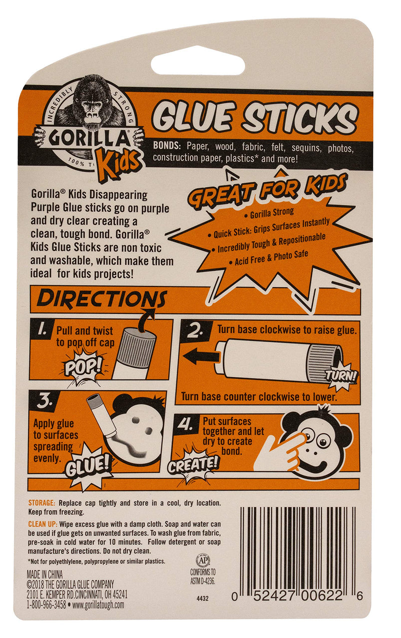 Gorilla Kids Disappearing Purple Glue Sticks, Six 6 gram Sticks, (Pack of 1) 1 - Pack