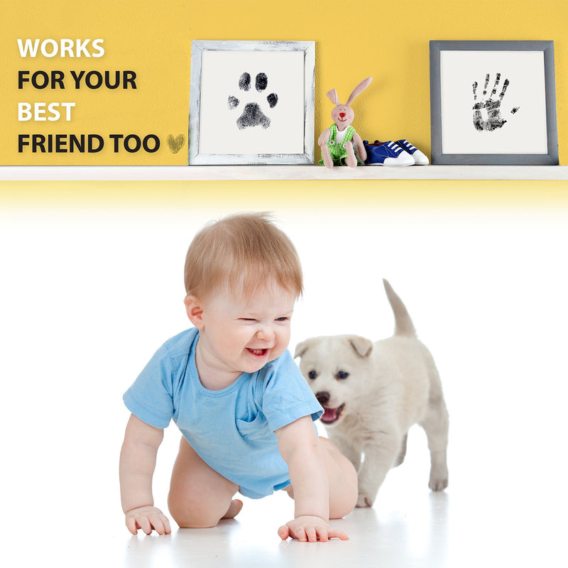 Large Clean Touch Ink Pad for Baby Handprints and Footprints â€“ Inkless Infant Hand & Foot Stamp â€“ Safe for Babies, Doesnâ€™t Touch Skin â€“ Perfect Family Memory or Gift, Black Print Kit by Tiny Gifts Large