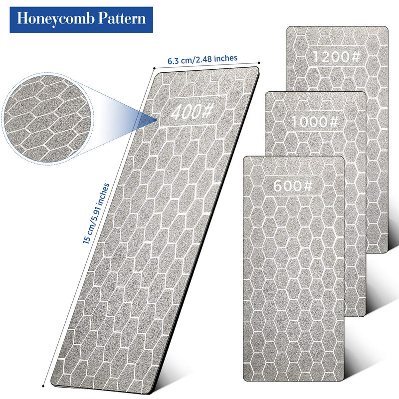 4 Pieces Diamond Sharpening Stone Grit Diamond Plate Honing Stone Diamond Stone for Kitchen Sharpening Dull, Blunt or Tired Edges, 5.9 x 2.48 Inches (400/600/1000/1200 Grit) 400/600/1000/1200 Grit