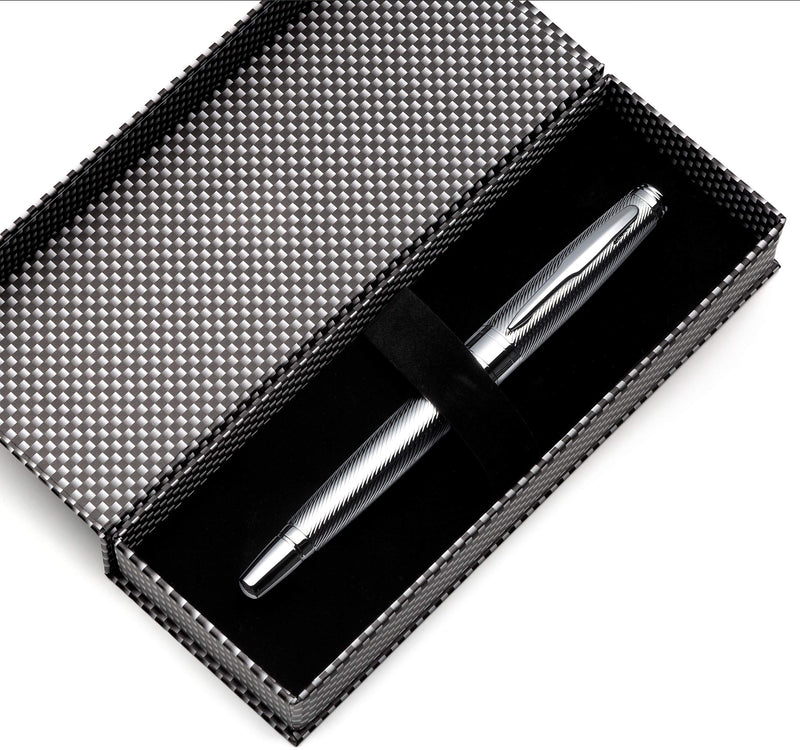 ZenZoi Elegant Chrome Rollerball Pen Set – Full Body Metal Luxury Pen with Schneider Fine Point Pen Refills + Gift Case. Perfect Birthday, Promotion, Anniversary Gift for Men and Women Silver