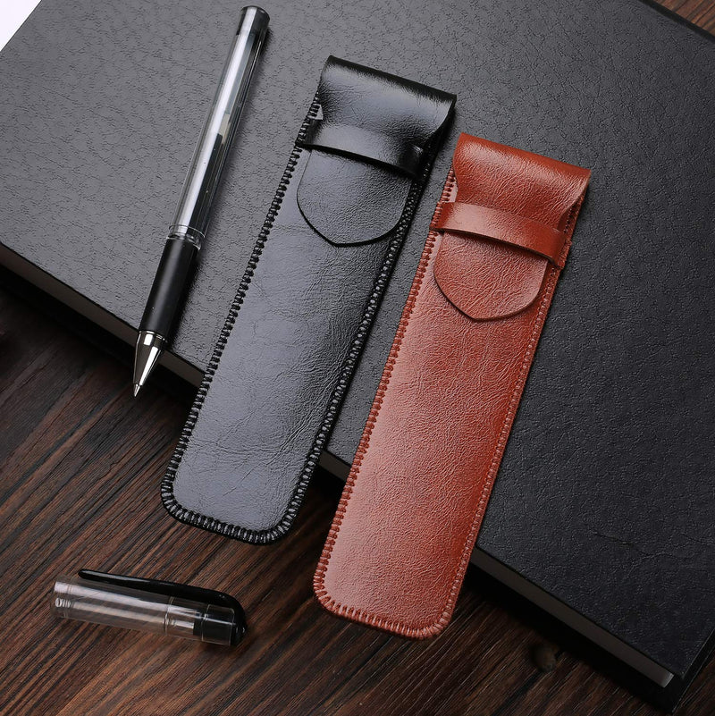 Daimay Leather Pen Case Handmade Fountain Pen Pouch Soft Pen Protective Sleeve Cover Stylus Touch Pen Holder - Pack of 2 (Black & Brown)