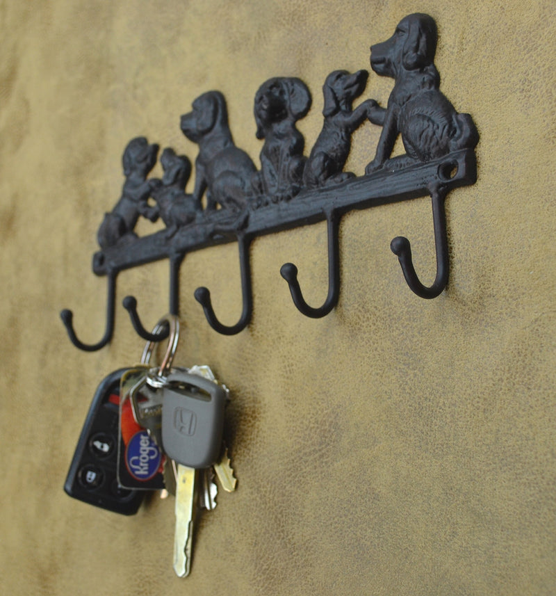LuLu Decor, Cast Iron 5 Dog Key Hooks, Ideal for Dog Lovers (Antique Black) 5 Dog Key Hooks (Antique Black)