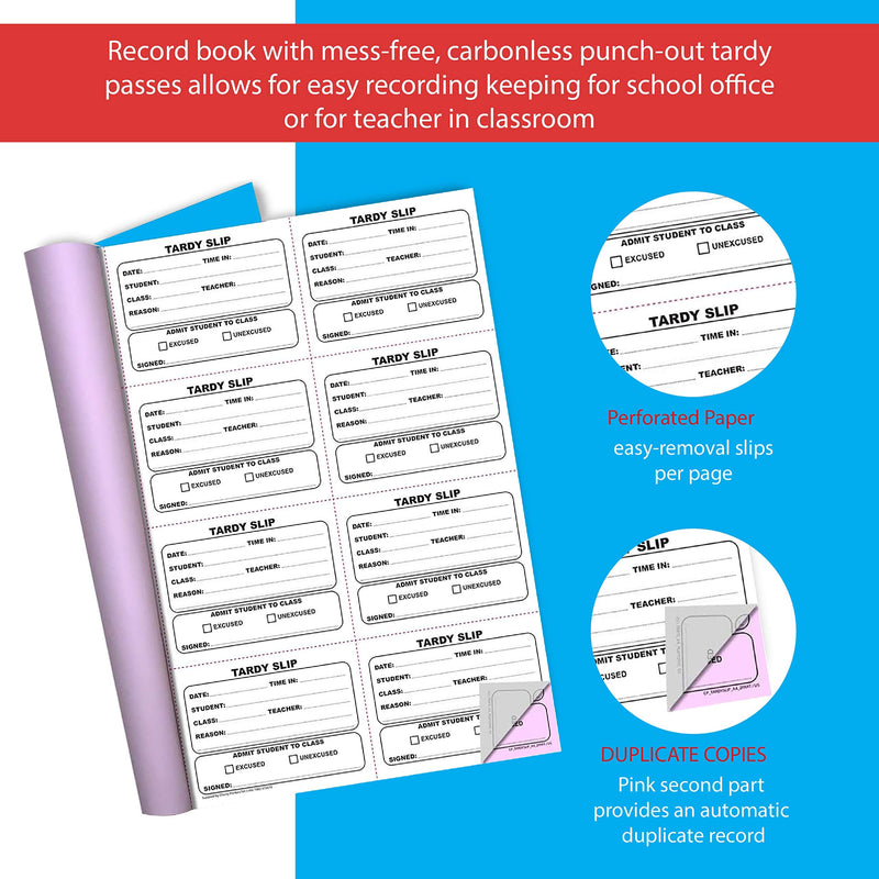Cherry Easy Removal Fold and Tear Tardy Slip Book with Carbonless Copies / 400 (3.89 x 2.92 Inches) Slips Per Book