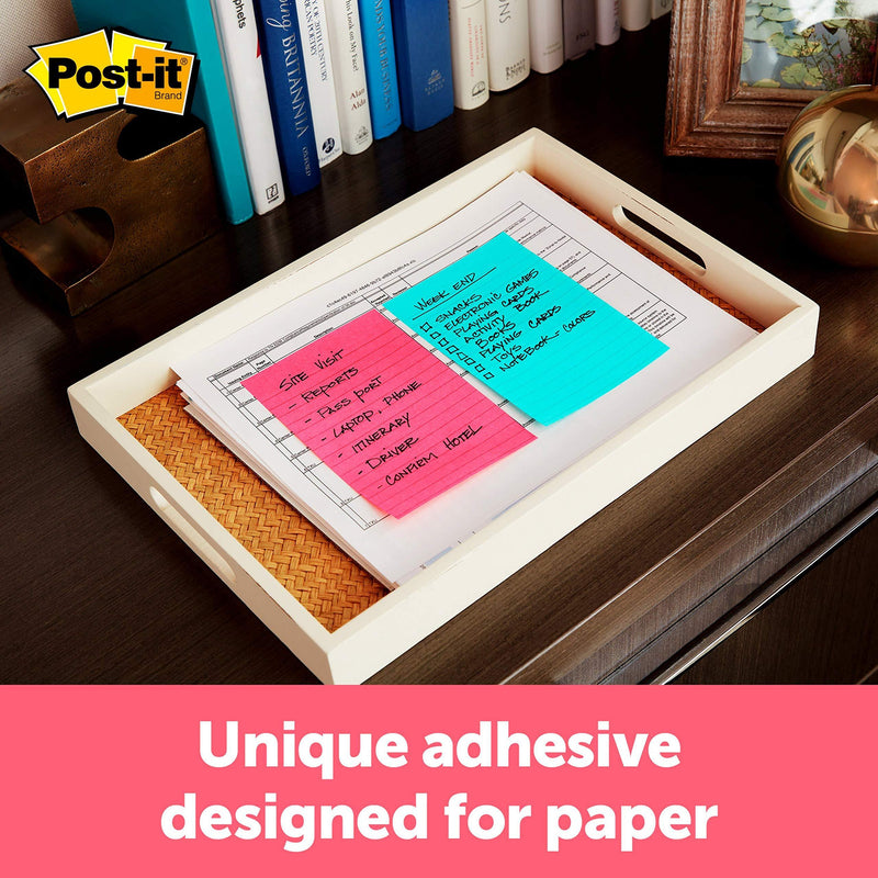 Post-it Notes, 4x6 in, 3 Pads, America's #1 Favorite Sticky Notes, Cape Town Collection, Bright Colors (Magenta, Pink, Blue, Green), Clean Removal, Recyclable (660-3AN)