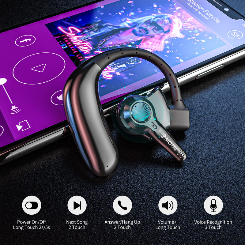 Dual-Mic AI Noise Cancelling Bluetooth Headset for Cell Phones, 10 Days Standby 30Hrs HD Talktime Bluetooth Earpiece IPX6 Waterproof Ultralight for Driving/Truckers/Business EM-BT01