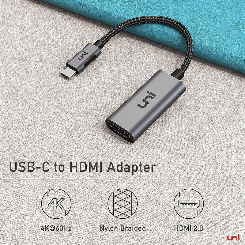 USB C to HDMI Adapter 4K@60Hz, uni Thunderbolt 3 to HDMI Adapter, HDMI to USB-C Adapter, Compatible with MacBook Pro/Air 2020, iPad Pro, Surface Book 2, Dell XPS 13/15, Laptop, Galaxy S21/S20 & More Grey 1pcs