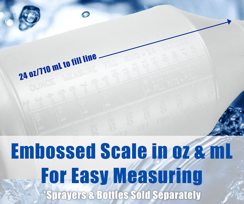 Commercial-Grade Chemical Resistant 24 oz Bottles ONLY 4 Pack By Mop Mob. Embossed Scale For Measuring. Pair With Industrial Spray Heads For Auto/Car Detailing, Janitorial Cleaning Supply or Lawn Care