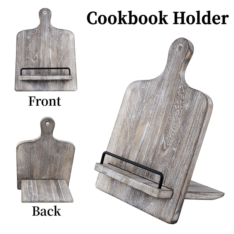 Cookbook Stand - Wood Cookbook Holder, Cutting Board Cookbook Recipe Holder with Adjustable Pull-Out Stand (Grey) Grey