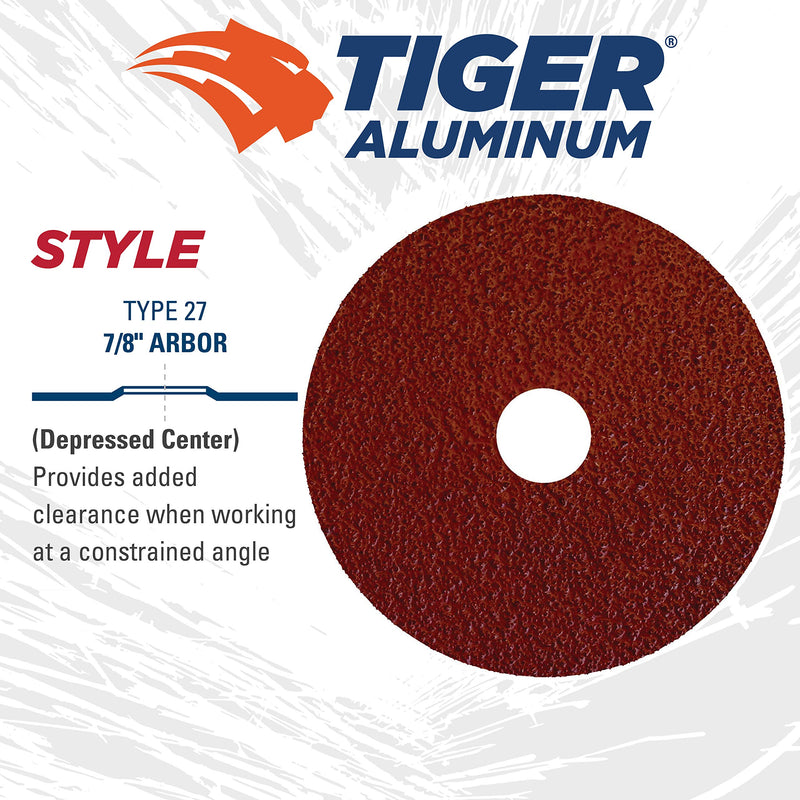 Weiler 60401 Tiger Aluminum Resin Fiber Sanding & Grinding Disc, 4-1/2" Diameter, 36 Grit, 7/8" Arbor Hole (Pack of 25)