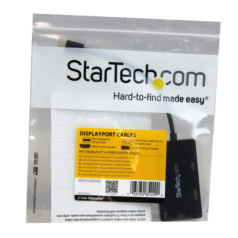 StarTech.com 3 in 1 Mini DisplayPort Adapter - 1080p - Mini DP/Thunderbolt to HDMI/VGA/DVI Splitter for Your Monitor (MDP2VGDVHD) Black Mini DisplayPort (Input)