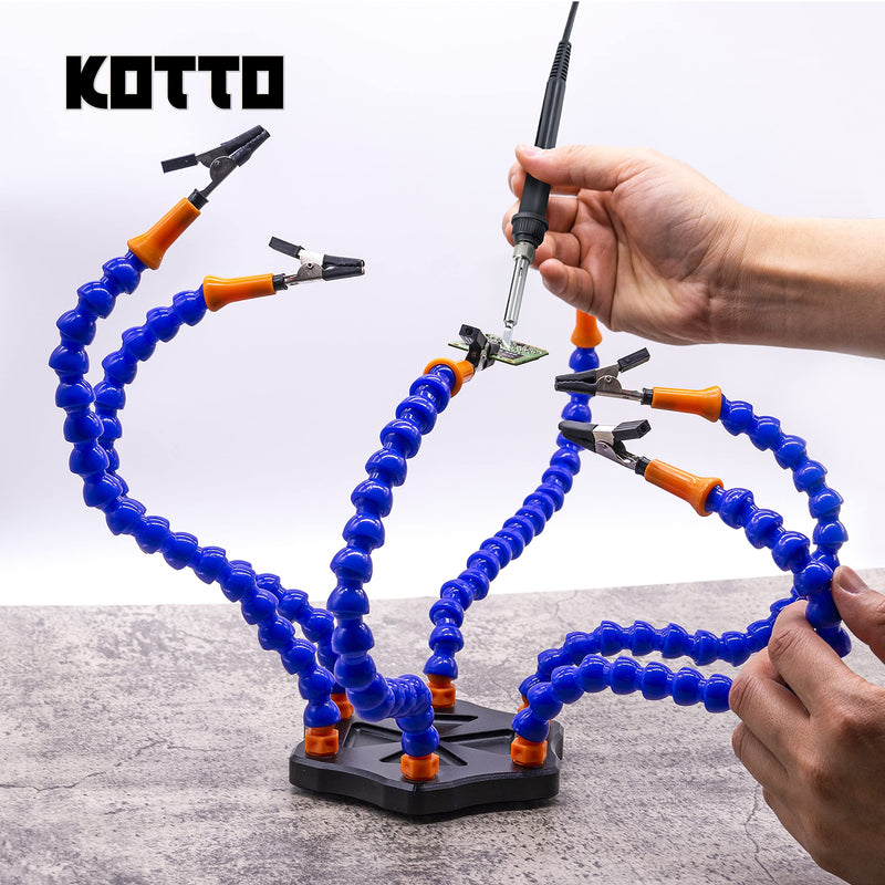 Fstop Labs Kotto Third Hand Soldering Circuit Board Holder Tool Six Arms Helping Hands Craft Workshop Helping Station Non-Slip Aluminum Base Wire Cutter Pliers Six Arms