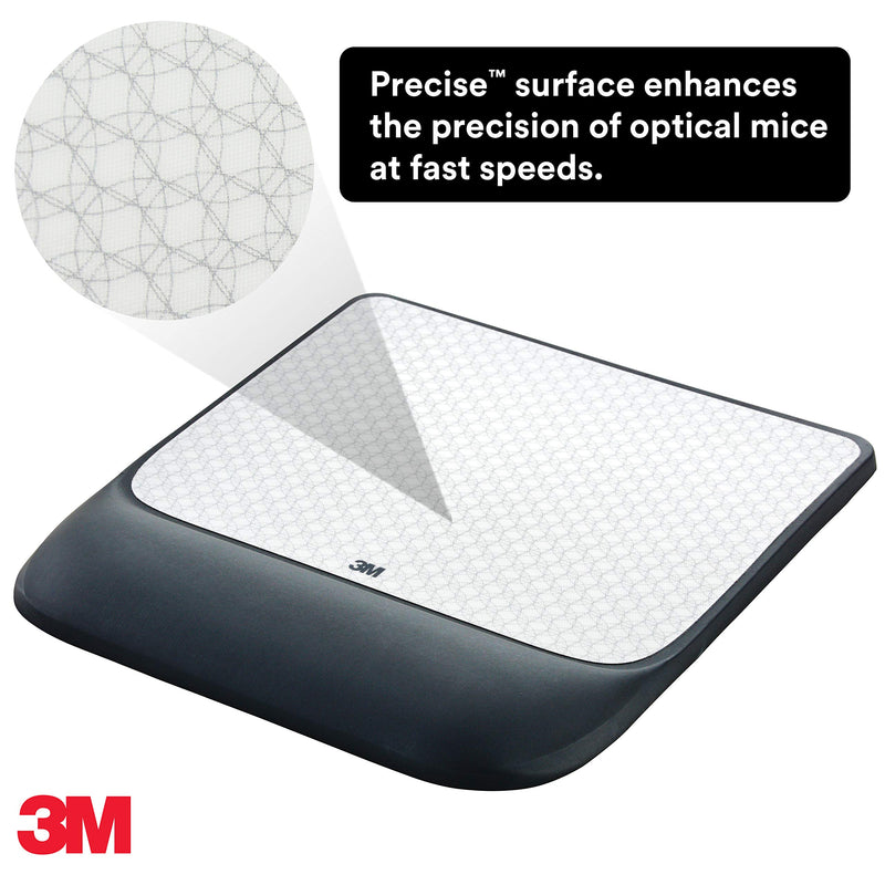 3M Precise Mouse Pad with Gel Wrist Rest, Soothing Gel with Satin Smooth Cover for All Day Comfort, Easy to Clean Precise Surface for Optical Mouse Performance with Battery Saving Design (MW85B)