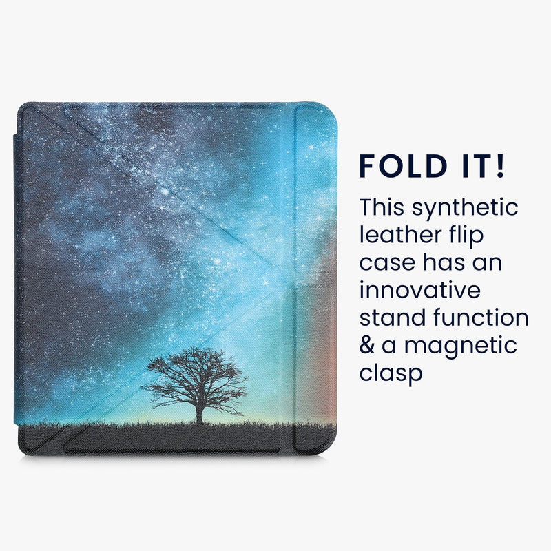 kwmobile Origami Case Compatible with Kobo Libra 2 - Case Slim Premium PU Leather Cover with Stand - Cosmic Nature Blue/Grey/Black Cosmic Nature 04-22-01