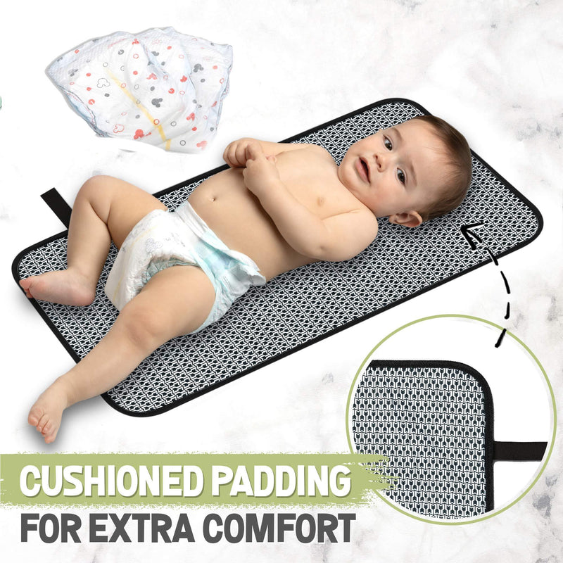Portable Diaper Changing Pad - Waterproof Foldable Baby Changing Mat - Travel Diaper Change Mat - Lightweight Changing Pads for Baby - Baby Changer - Machine Washable - Small Changing Pad (Black Geo) Black Geo