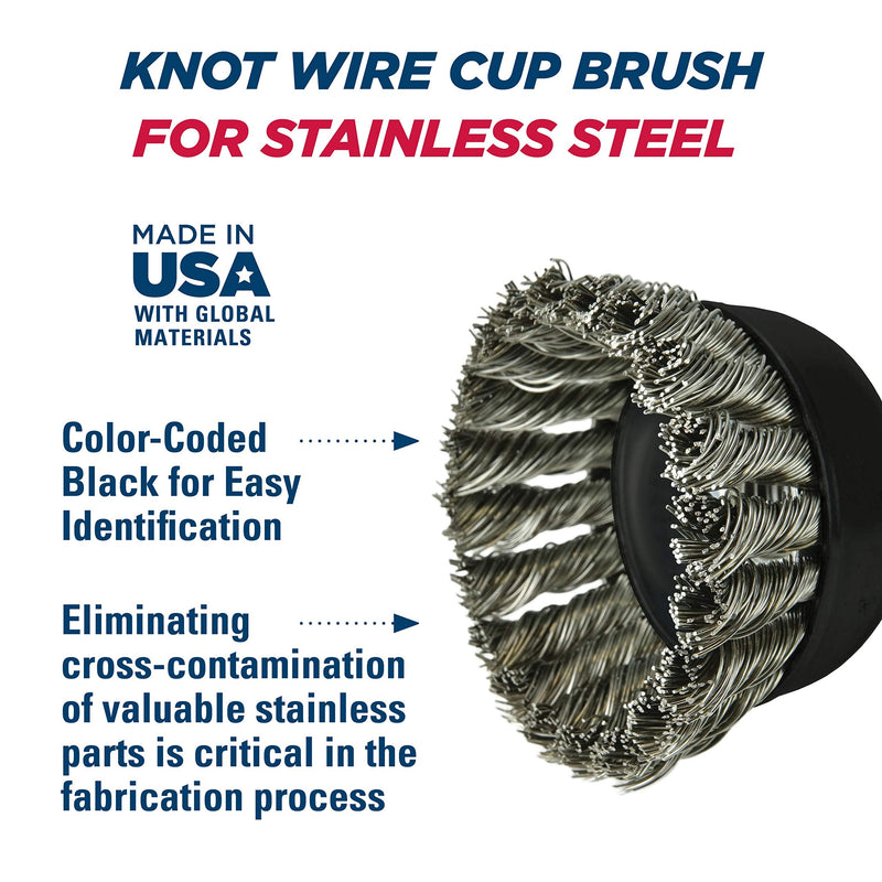 Weiler 13258 2-3/4" Single Row Knot Wire Cup Brush, .020" Stainless Steel Fill, 5/8"-11 UNC Nut, Made in the USA 2-3/4" Dia .020" Wire Size x 1" Trim Length