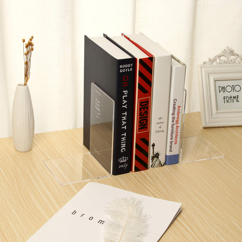 CY craft 4 Pieces Bookends,Clear Acrylic Bookends for Shelves,Heavy Duty Book Ends and Desktop Organizer,Book Stopper for Books/Movies/CDs,7.3 ×4.8× 4.8 inch