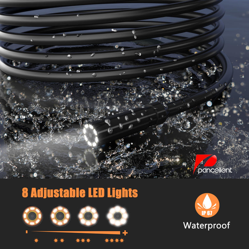Industrial HD digital endoscope, Pancellent 4.3 inch IPS endoscope inspection camera with hand-held, waterproof IP67 snake channel with 8 LED lights, 5M semi-rigid cable